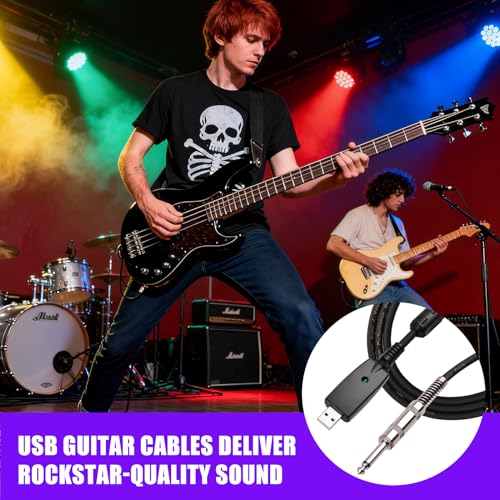 lvifloae USB to 6.35mm Instrument Cable 2.8m, 16bit 48kHz Guitar Link Cable for PC Laptop, Plug and Play No Driver Needed, for Electric Guitar Bass Recording Practice with Recording Software - Image 4