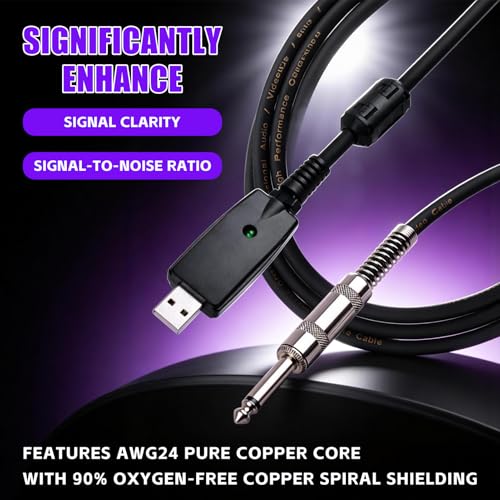 lvifloae USB to 6.35mm Instrument Cable 2.8m, 16bit 48kHz Guitar Link Cable for PC Laptop, Plug and Play No Driver Needed, for Electric Guitar Bass Recording Practice with Recording Software - Image 5