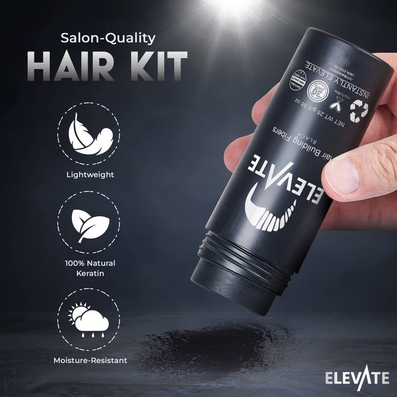 ELEVATE Hair Perfecting 3-in-1 Kit Set Includes Natural Hair Thickening Fibers & Spray Applicator Pump Nozzle & Locking Setting Hold Spray | Instantly Conceal Balding and Thinning Areas (Black) - Image 4