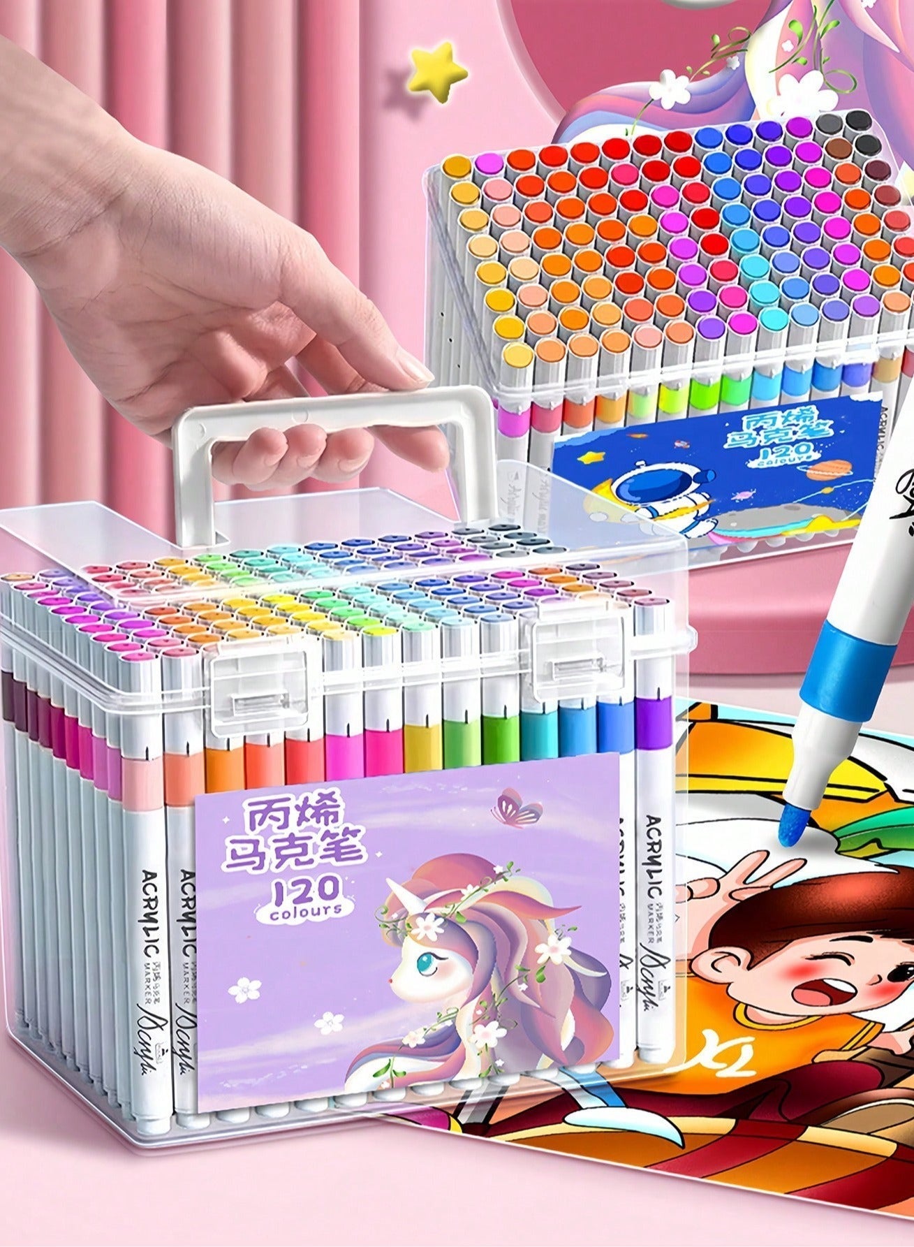 Children’s Acrylic Painting Marker Set – Assorted Colors, Waterproof, Opaque Coloring Markers, Stackable, Quick-Drying, Hand-Painted, Ideal for Kindergarten Learning Supplies
