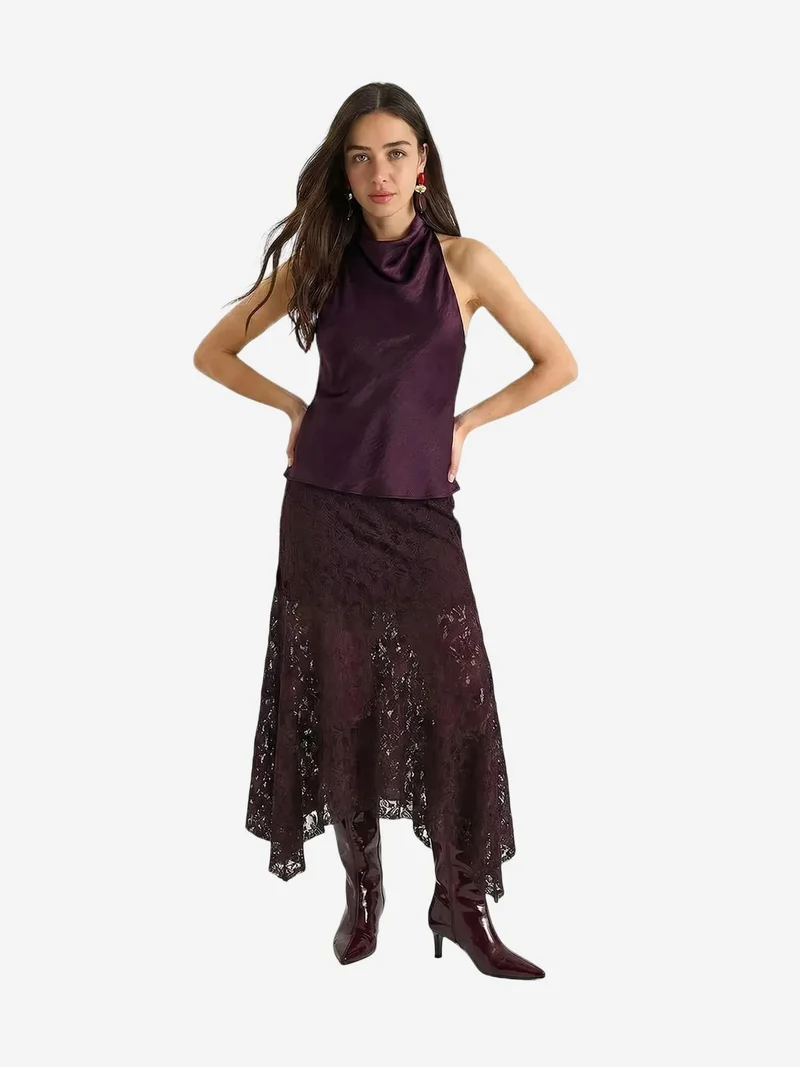 Bianco Lucci Amethyst Purple LUCCI High Waist Lace A-Line Midi Skirt for Women | Best Price UAE