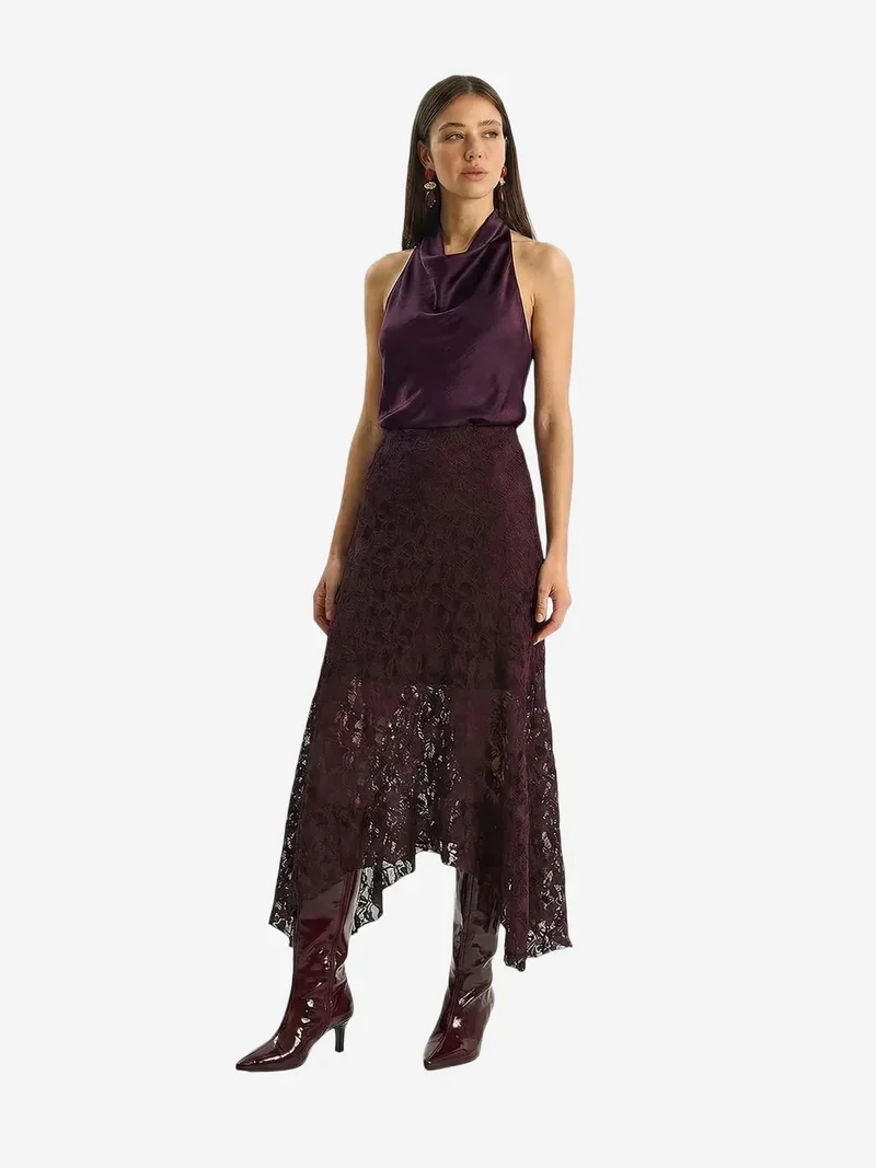 بيانكو لوتشي LUCCI High Waist Lace A-Line Midi Skirt