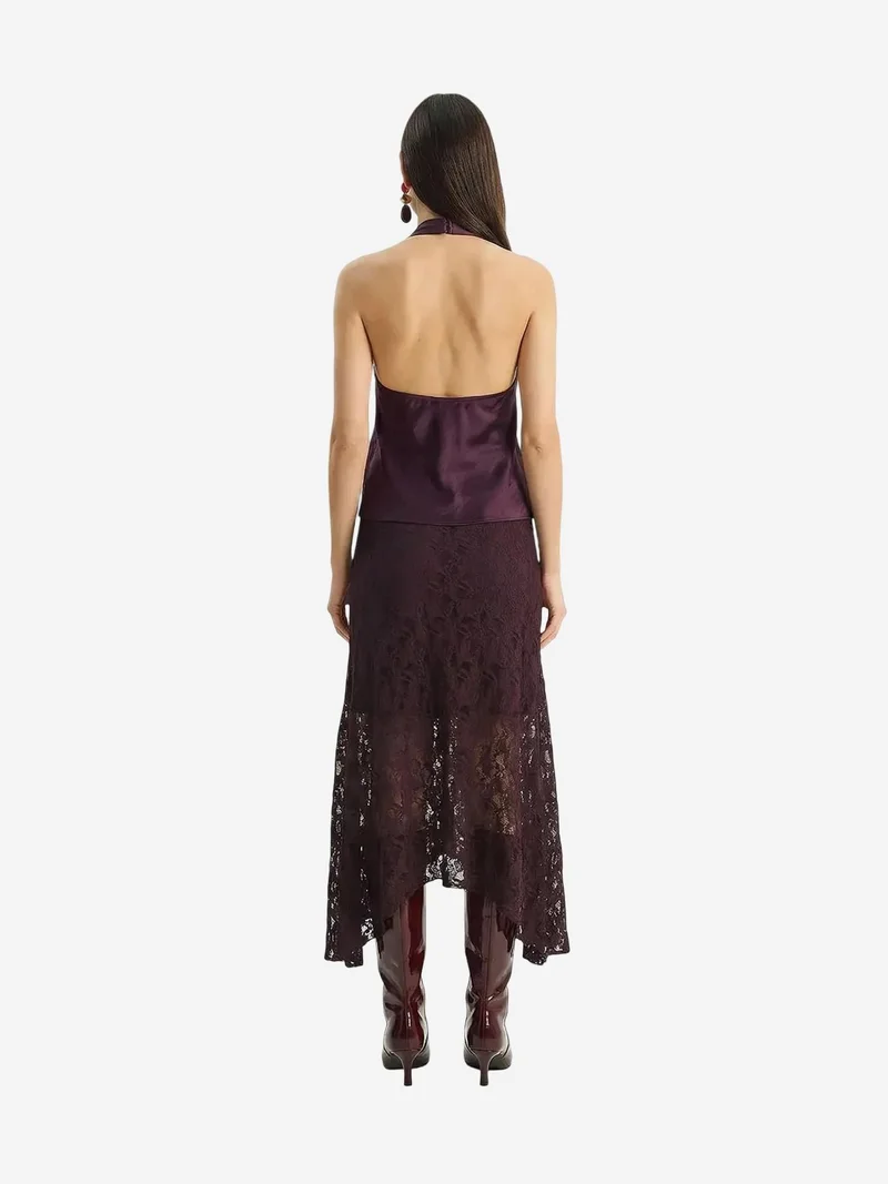 Bianco Lucci Amethyst Purple LUCCI High Waist Lace A-Line Midi Skirt for Women | Best Price UAE