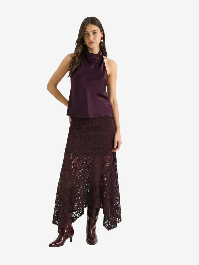 بيانكو لوتشي LUCCI High Waist Lace A-Line Midi Skirt