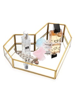 Vintage Mirror Vanity Tray, Heart Shape Glass Perfume Tray, Ornate Dresser Tray, Metal Decorative Tray, Jewelry Perfume Organizer Makeup Tray for Vanity Bathroom Bedroom Home Decor