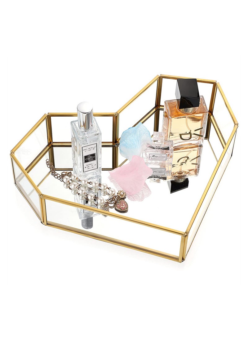 KASTWAVE - Vintage Mirror Vanity Tray, Heart Shape Glass Perfume Tray, Ornate Dresser Tray, Metal Decorative Tray, Jewelry Perfume Organizer Makeup Tray for Vanity Bathroom Bedroom Home Decor - Image 1