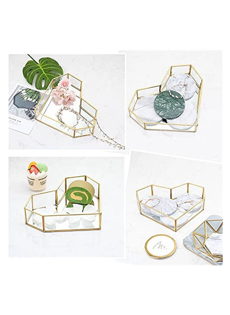 KASTWAVE - Vintage Mirror Vanity Tray, Heart Shape Glass Perfume Tray, Ornate Dresser Tray, Metal Decorative Tray, Jewelry Perfume Organizer Makeup Tray for Vanity Bathroom Bedroom Home Decor - Image 1