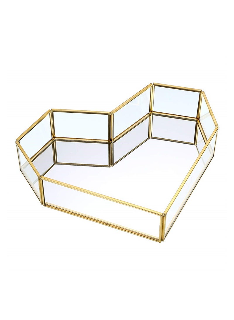 KASTWAVE - Vintage Mirror Vanity Tray, Heart Shape Glass Perfume Tray, Ornate Dresser Tray, Metal Decorative Tray, Jewelry Perfume Organizer Makeup Tray for Vanity Bathroom Bedroom Home Decor - Image 1