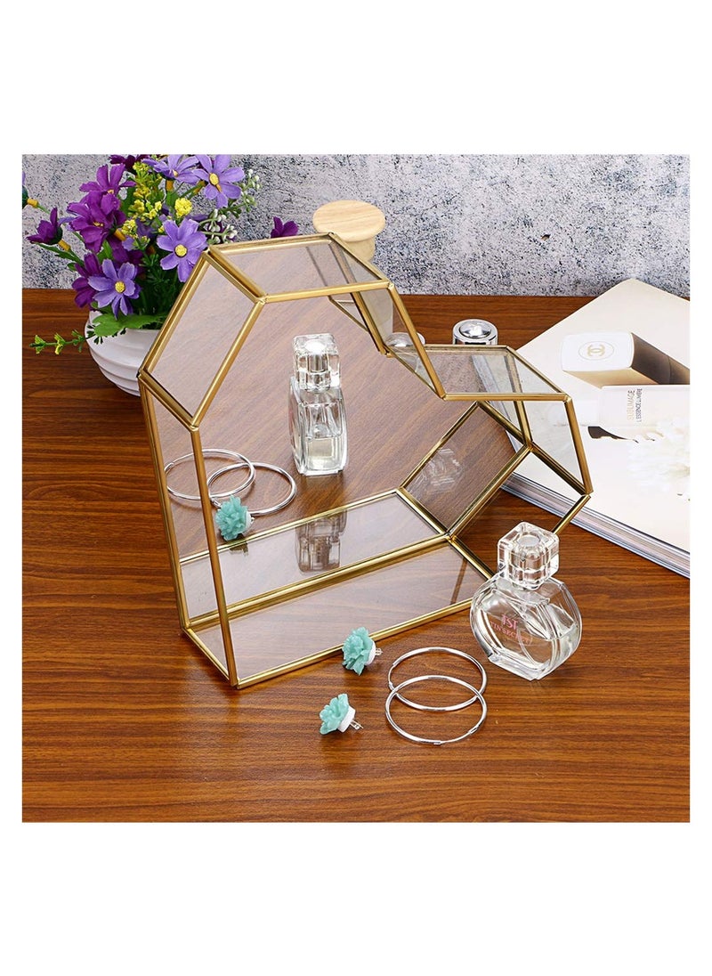 KASTWAVE - Vintage Mirror Vanity Tray, Heart Shape Glass Perfume Tray, Ornate Dresser Tray, Metal Decorative Tray, Jewelry Perfume Organizer Makeup Tray for Vanity Bathroom Bedroom Home Decor - Image 1