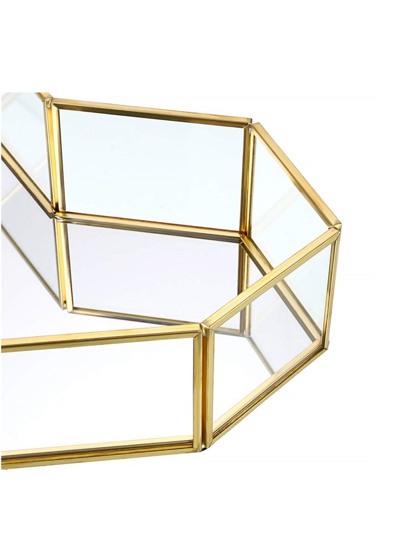 KASTWAVE - Vintage Mirror Vanity Tray, Heart Shape Glass Perfume Tray, Ornate Dresser Tray, Metal Decorative Tray, Jewelry Perfume Organizer Makeup Tray for Vanity Bathroom Bedroom Home Decor - Image 1