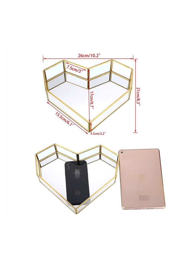 KASTWAVE - Vintage Mirror Vanity Tray, Heart Shape Glass Perfume Tray, Ornate Dresser Tray, Metal Decorative Tray, Jewelry Perfume Organizer Makeup Tray for Vanity Bathroom Bedroom Home Decor - Image 1