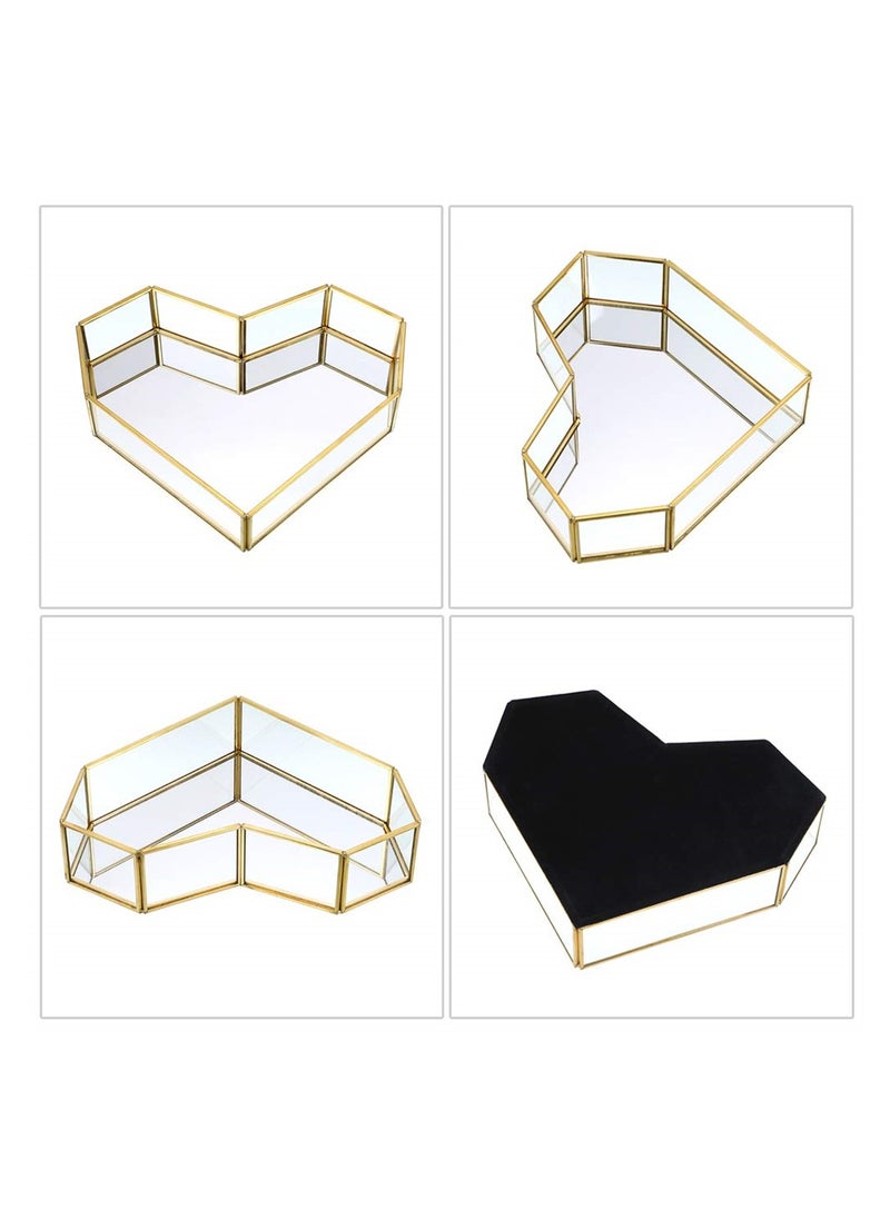 KASTWAVE - Vintage Mirror Vanity Tray, Heart Shape Glass Perfume Tray, Ornate Dresser Tray, Metal Decorative Tray, Jewelry Perfume Organizer Makeup Tray for Vanity Bathroom Bedroom Home Decor - Image 1