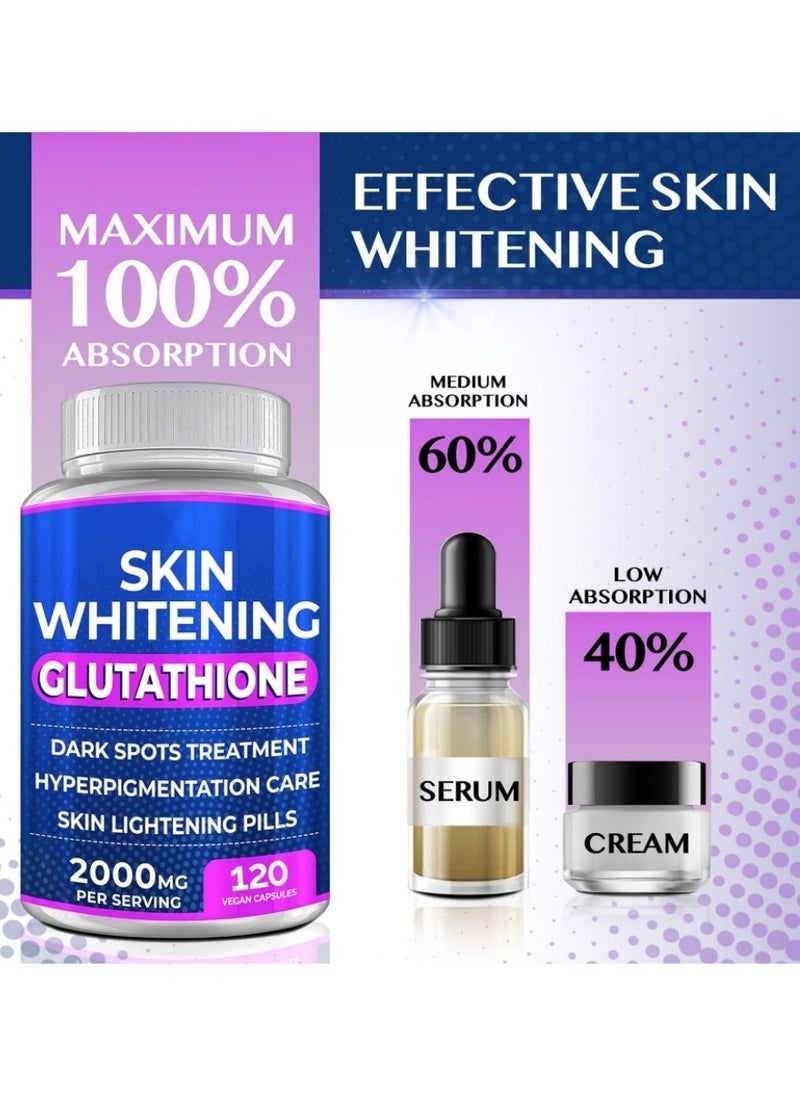 SKIN - Glutathione Whitening Pills - 120 Capsules, 2000mg - Potent Skin Lightening Supplement for Dark Spots, Melasma, Acne Scars, and Hyperpigmentation - Powerful Anti-Aging Antioxidant - Image 1