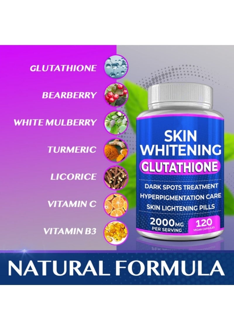 SKIN - Glutathione Whitening Pills - 120 Capsules, 2000mg - Potent Skin Lightening Supplement for Dark Spots, Melasma, Acne Scars, and Hyperpigmentation - Powerful Anti-Aging Antioxidant - Image 1