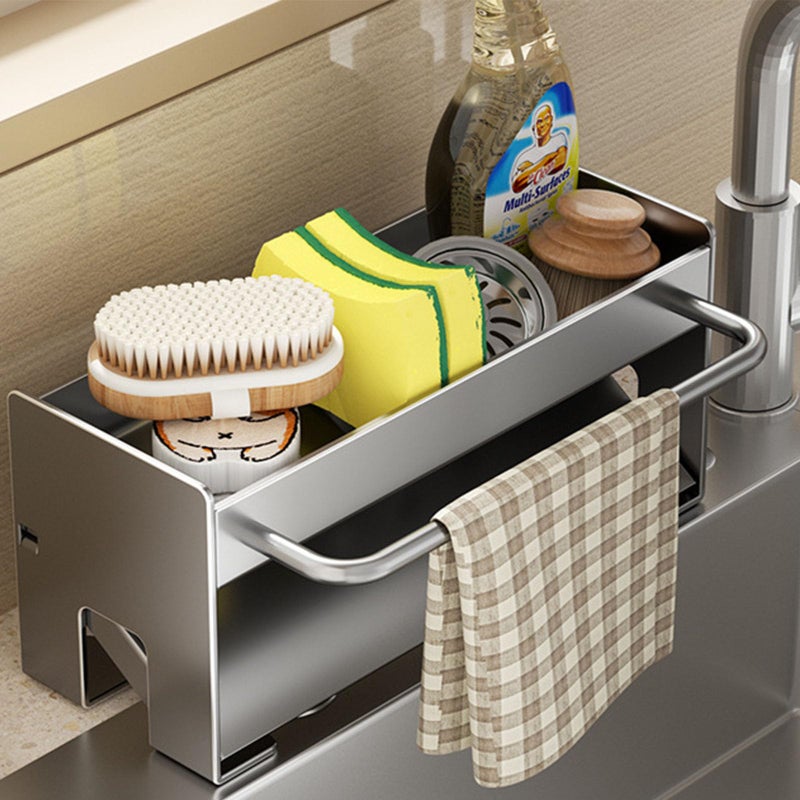 RAKSONIC Utensil Holder,Compact Kitchen Sink Drying Rack - Durable and Stylish Solution,Self-Draining Tray Design,with Rag Rackï¼ˆGrayï¼‰ - Image 1