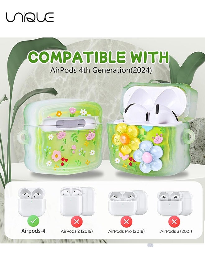 Unique - For AirPods 4 Gen Cases - Curly Wave Frame Shape Headphone Case - Three-Dimensional Flower Headphone Case with Flower Keychain, Designed for Airpods 4 Gen - Image 1