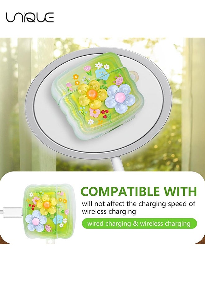 Unique - For AirPods 4 Gen Cases - Curly Wave Frame Shape Headphone Case - Three-Dimensional Flower Headphone Case with Flower Keychain, Designed for Airpods 4 Gen - Image 1