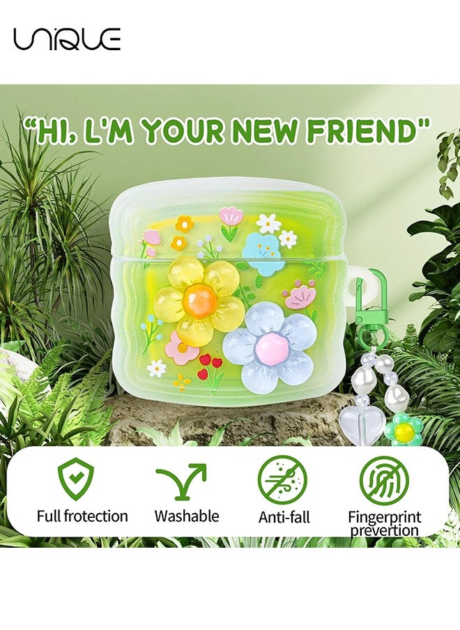 Unique - For AirPods 4 Gen Cases - Curly Wave Frame Shape Headphone Case - Three-Dimensional Flower Headphone Case with Flower Keychain, Designed for Airpods 4 Gen - Image 1