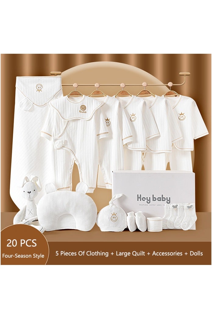صحراء الواحة طقم هدايا حديثي الولادة، ٢٠ قطعة للعناية بالمولود الجديد، مصنوع من قطن خالص ١٠٠٪، مناسب للأولاد والبنات. يشمل الطقم ملابس أطفال ولوازم يومية. (متوفر لجميع فصول السنة، من عمر ٠ إلى ١٢ شهرًا) - Image 1