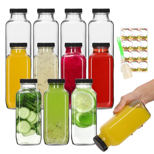 AuroTrends 16 oz Glass Bottles with Lids 12Pack, 480ml Glass Juicing Bottles, Water, Kombucha (16fl.oz, Set of 12) - Image 1