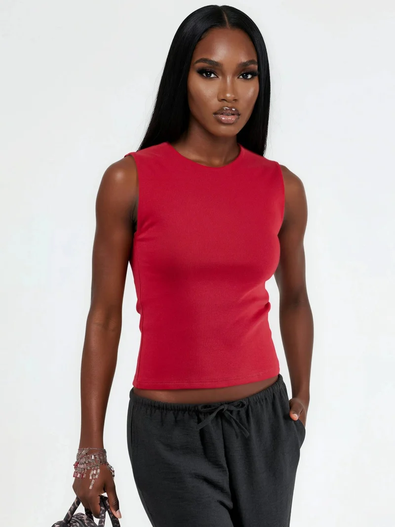 بوسيم BUSEM Crew Neck Sleeveless Solid Top