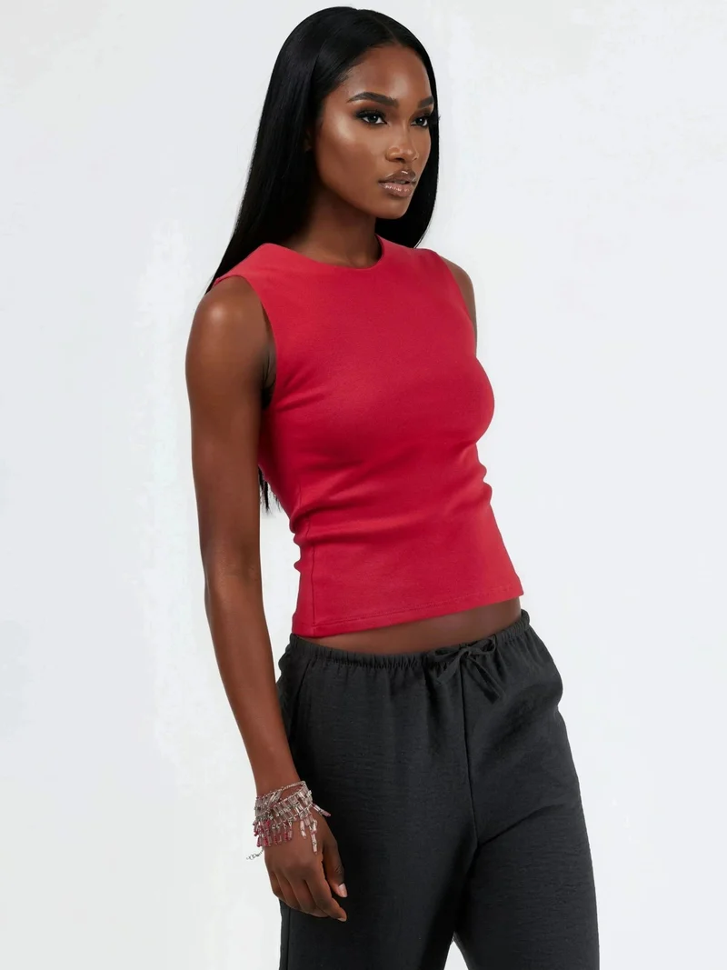 بوسيم BUSEM Crew Neck Sleeveless Solid Top