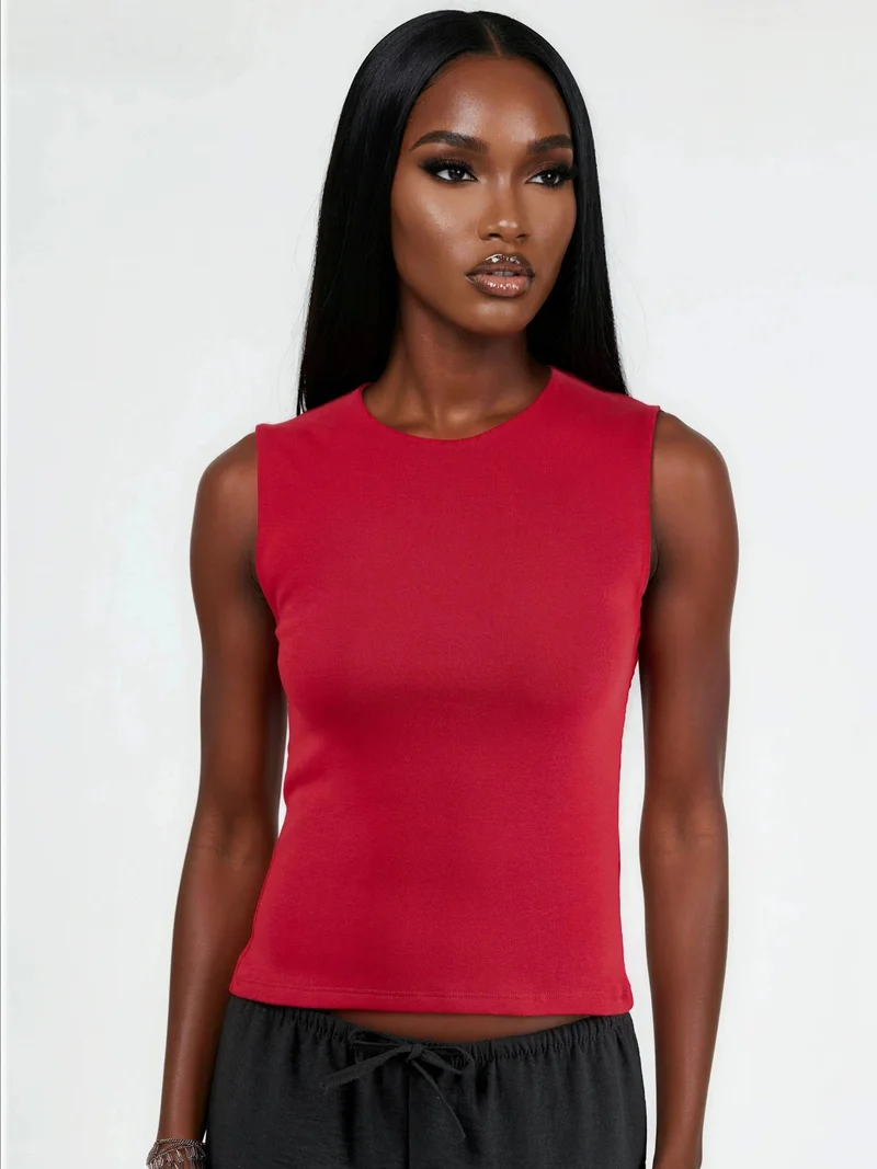 بوسيم BUSEM Crew Neck Sleeveless Solid Top