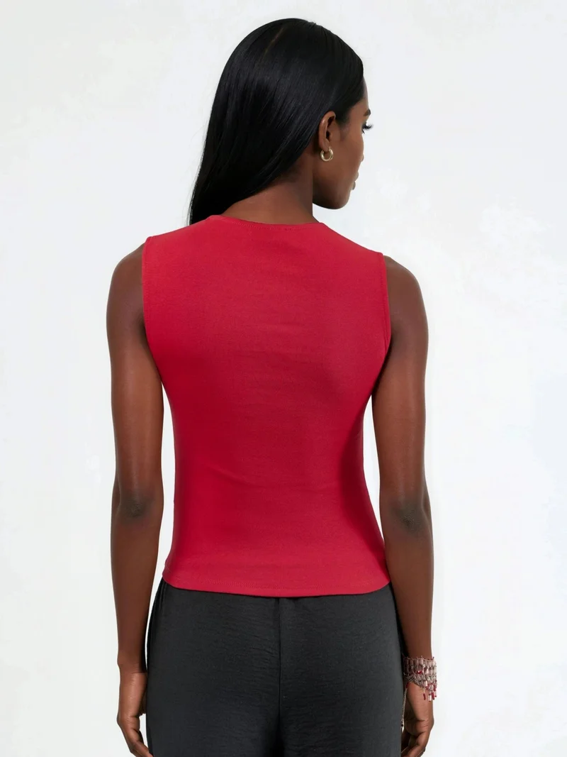 بوسيم BUSEM Crew Neck Sleeveless Solid Top