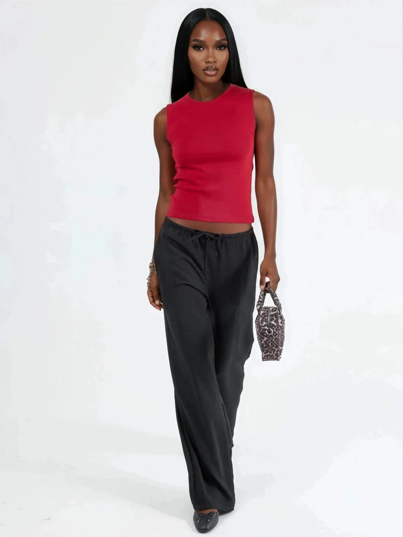 بوسيم BUSEM Crew Neck Sleeveless Solid Top