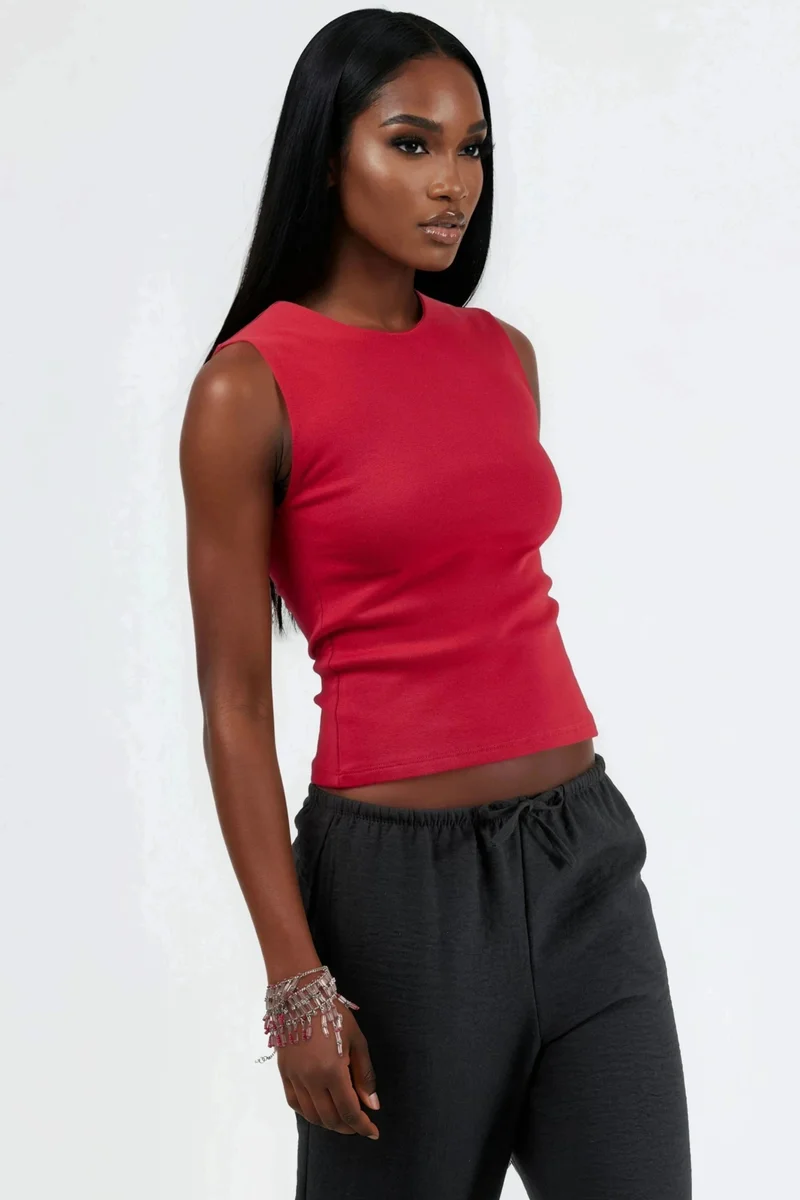 بوسيم BUSEM Crew Neck Sleeveless Solid Top
