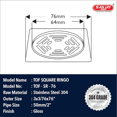 Sanjay Chilly Floor Drainer Square Ringo (3x3 INCH) Floor Drain Jali 304 Grade Stainless Steel Kitchen Floor Trap Anti Cockroach & Insects Long Lasting for Bathroom Trap - Image 4