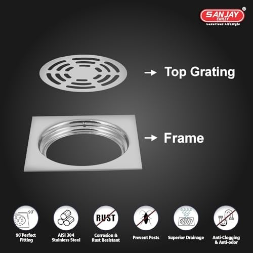 Sanjay Chilly Floor Drainer Square Ringo (3x3 INCH) Floor Drain Jali 304 Grade Stainless Steel Kitchen Floor Trap Anti Cockroach & Insects Long Lasting for Bathroom Trap - Image 3