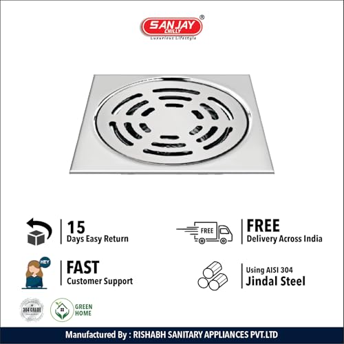 Sanjay Chilly Floor Drainer Square Ringo (3x3 INCH) Floor Drain Jali 304 Grade Stainless Steel Kitchen Floor Trap Anti Cockroach & Insects Long Lasting for Bathroom Trap - Image 5