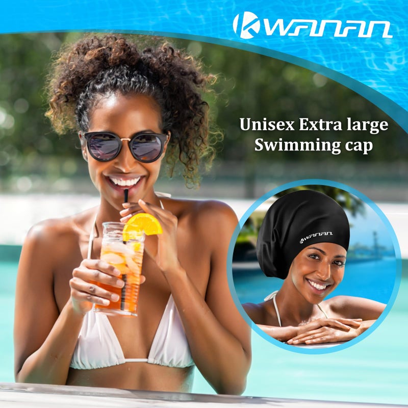 Kwanan Extra Large Silicone Swim Cap for Long Hair and Protective Stylesâ€“Waterproof Anti-Slip Swimming Cap for Men and Women with Dreadlocks, Weaves, Extensions, Braids, Curls and Afrosâ€“Keep Hair Dry - Image 5