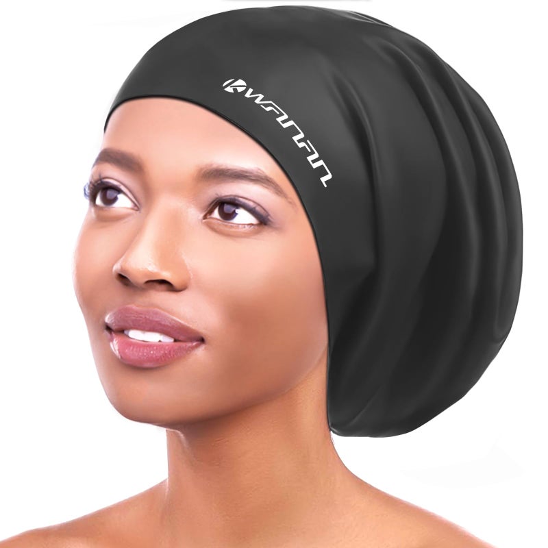 Kwanan Extra Large Silicone Swim Cap for Long Hair and Protective Stylesâ€“Waterproof Anti-Slip Swimming Cap for Men and Women with Dreadlocks, Weaves, Extensions, Braids, Curls and Afrosâ€“Keep Hair Dry - Image 1