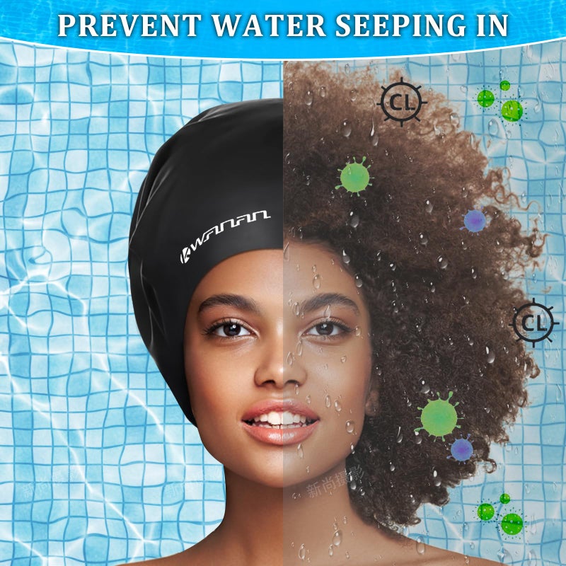 Kwanan Extra Large Silicone Swim Cap for Long Hair and Protective Stylesâ€“Waterproof Anti-Slip Swimming Cap for Men and Women with Dreadlocks, Weaves, Extensions, Braids, Curls and Afrosâ€“Keep Hair Dry - Image 2