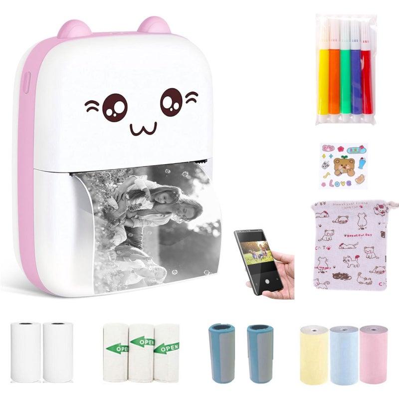 Mini BT Thermal Printer: Pink 2 Inch, 1200mAh Rechargeable Battery, Low Noise - Rich App Templates, High Efficiency Pocket Printer for Students, Office Workers, Families - Image 2