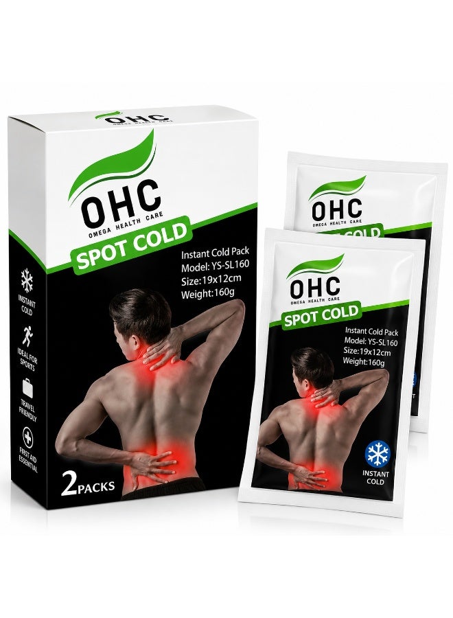 OHC Spot Cold Instant Cold Pack, 19 x 12 cm, 160g, 2 Packs, Portable Cold Compress for Sports, First Aid & Travel - Image 1
