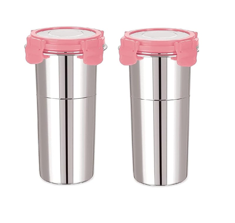 ELEXIQ Leak proof Click and Seal Lock Stainless Steel StorageAir Tight Tiffin Glass with Stainless steel lid 2 600ml - Image 1