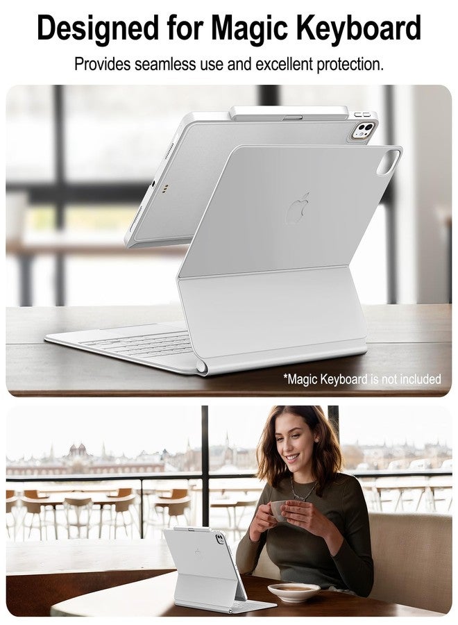 Matekxy Magic-Keyboard Compatible Case for iPad Pro-13 inch M4 2024, Cover with Apple Pencil Holder for Smart MagicKeyboard Folio Slim Durability, with Durable Leather, (Keyboard Not Included), White - Image 3