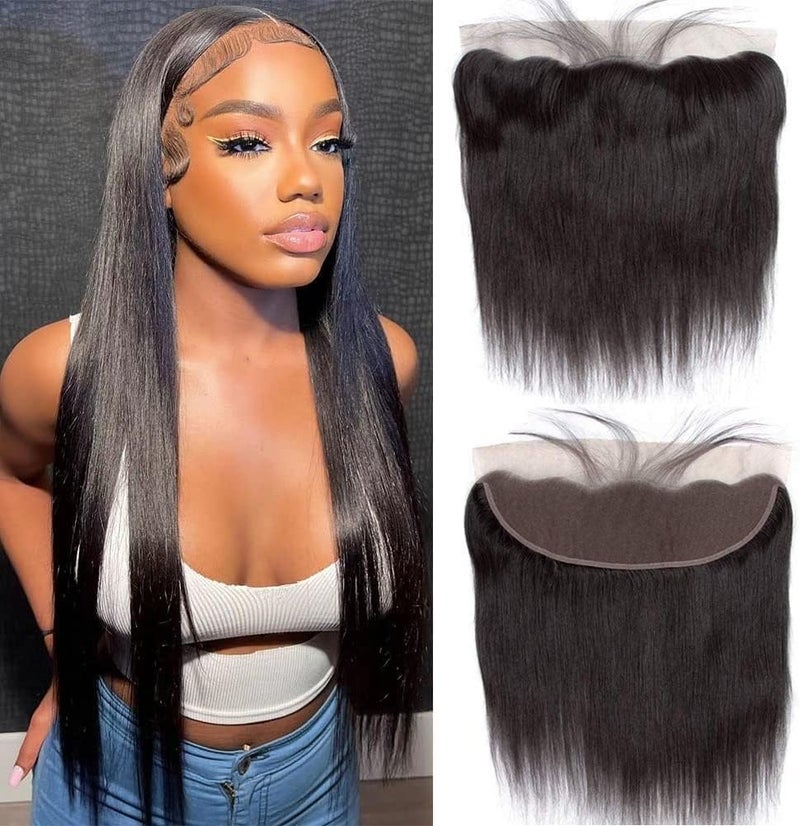 Selina Straight Lace Closure 13x4 Hd Lace Frontal Closure Brazilian Virgin Straight Human Hair Natural Black Color 16 Inch - Image 1