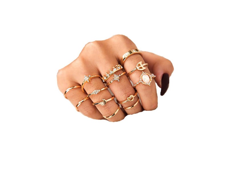 Sither 13 Pcs Women Rings Set Knuckle Rings Gold Bohemian Rings Vintage Gem Crystal Rings Joint Knot Ring Sets for Teens Party Daily Fesvital Jewelry Gift(style3) - Image 1