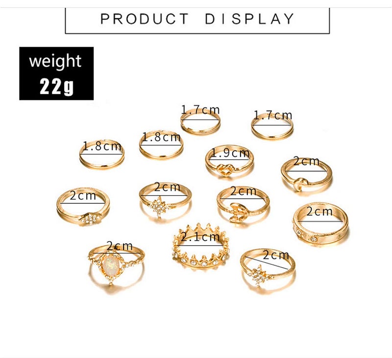 Sither 13 Pcs Women Rings Set Knuckle Rings Gold Bohemian Rings Vintage Gem Crystal Rings Joint Knot Ring Sets for Teens Party Daily Fesvital Jewelry Gift(style3) - Image 5