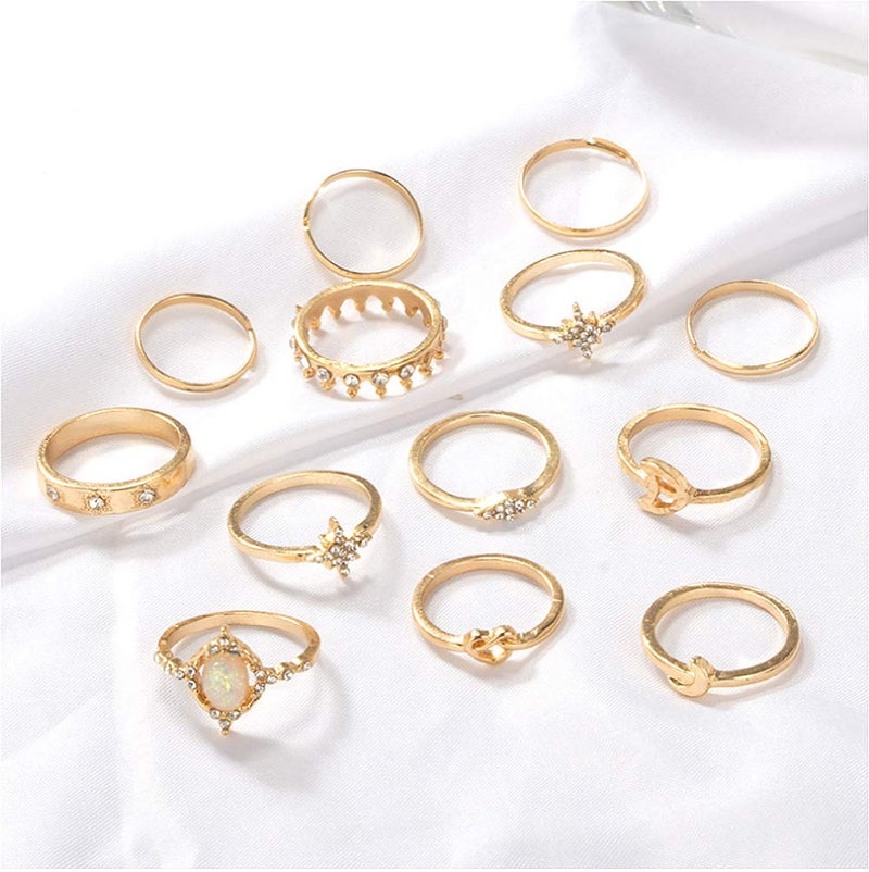 Sither 13 Pcs Women Rings Set Knuckle Rings Gold Bohemian Rings Vintage Gem Crystal Rings Joint Knot Ring Sets for Teens Party Daily Fesvital Jewelry Gift(style3) - Image 4
