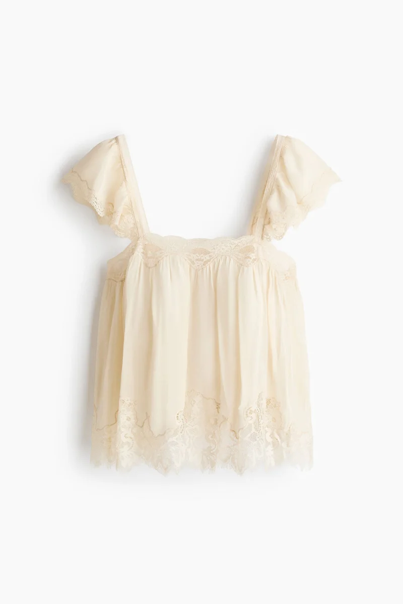 H&M Lace-trimmed viscose top