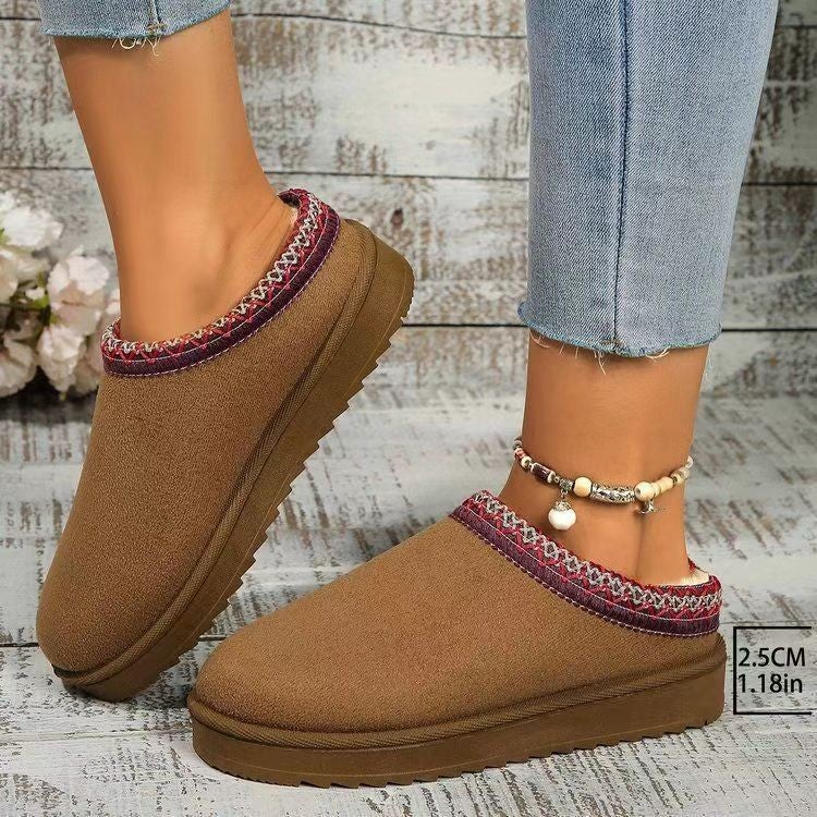 أحذية ثلجية للتجارة الخارجية للنساء بحجم زائد ذات قاع مسطح بأسلوب عرقي للكسالى حذاء بيدال ببطانة سميكة من القطن بالجملة - Image 1
