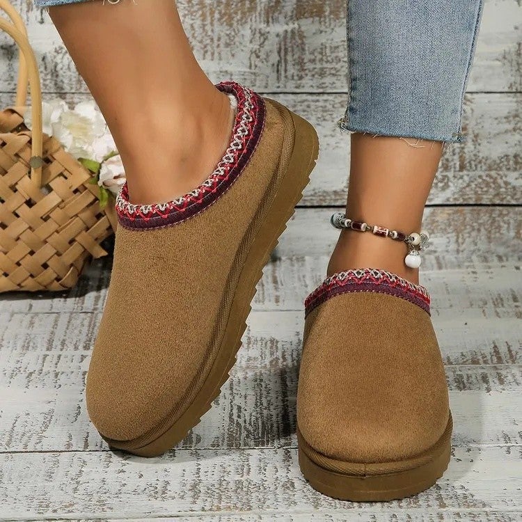 أحذية ثلجية للتجارة الخارجية للنساء بحجم زائد ذات قاع مسطح بأسلوب عرقي للكسالى حذاء بيدال ببطانة سميكة من القطن بالجملة - Image 2