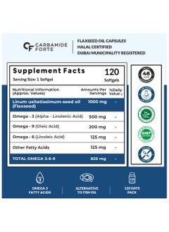 CARBAMIDE FORTE Cold Pressed Flaxseed Oil Omega 3 6 9 Capsules (1000mg) - 120 Capsules  - Image 2
