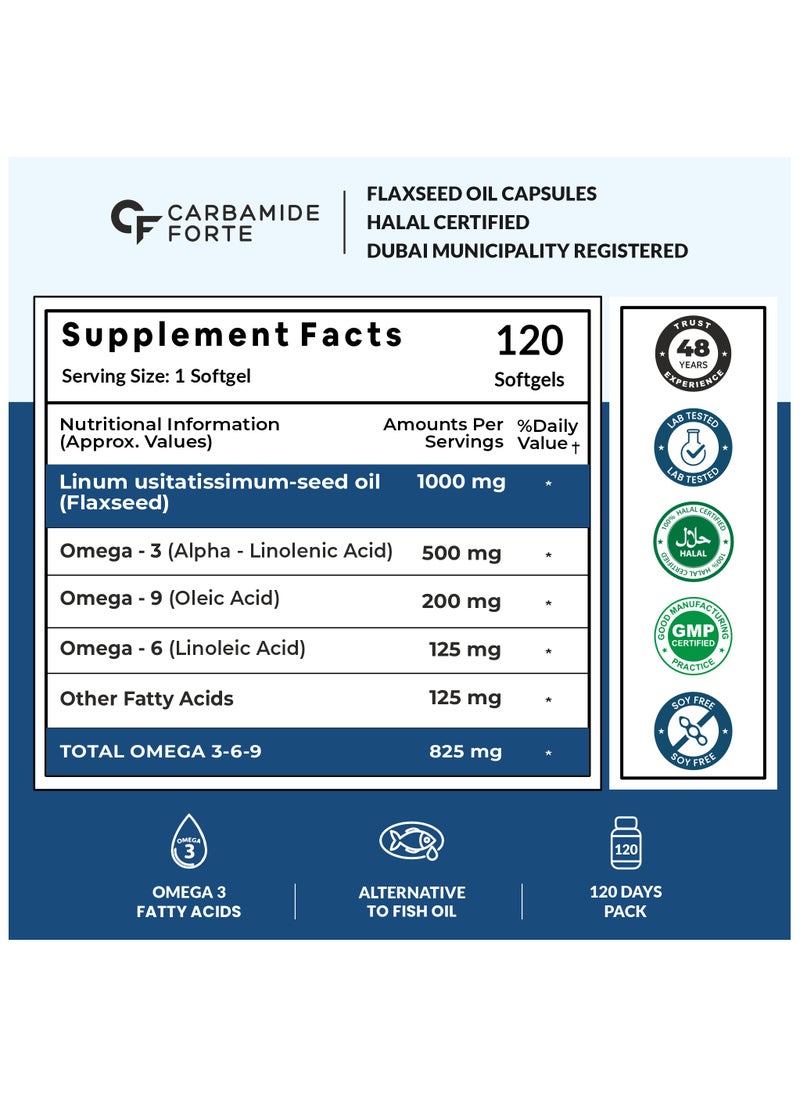 CARBAMIDE FORTE Cold Pressed Flaxseed Oil Omega 3 6 9 Capsules (1000mg) - 120 Capsules  - Image 2