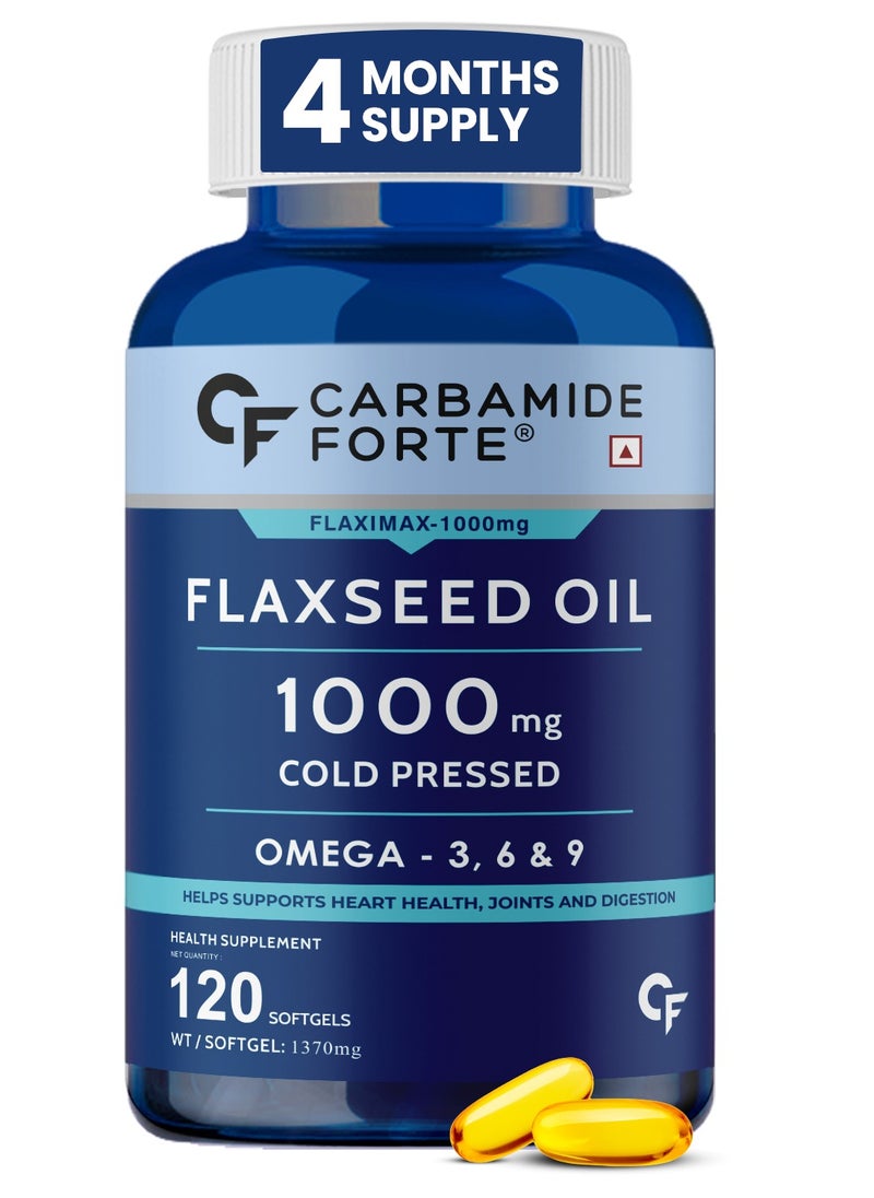 CARBAMIDE FORTE Cold Pressed Flaxseed Oil Omega 3 6 9 Capsules (1000mg) - 120 Capsules  - Image 1
